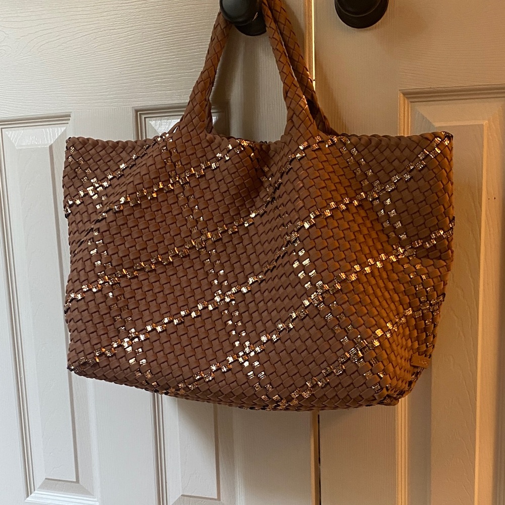 Naghedi Brown and Gold Woven Tote